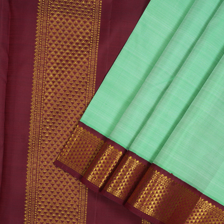 Hayagrivas Handloom Sea Green Kanjivaram Ten Yards Silk Saree with Maroon Border KBE945H1-14