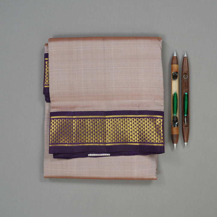 Hayagrivas Handloom Royal Beige Kanjivaram Ten Yards Silk Saree with Deep Violet Border KBE945H1-16