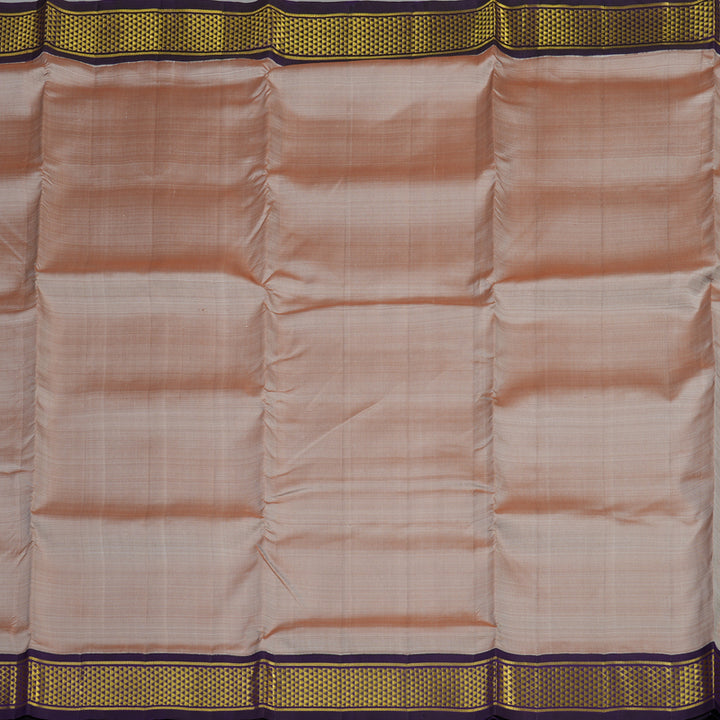 Hayagrivas Handloom Royal Beige Kanjivaram Ten Yards Silk Saree with Deep Violet Border KBE945H1-16