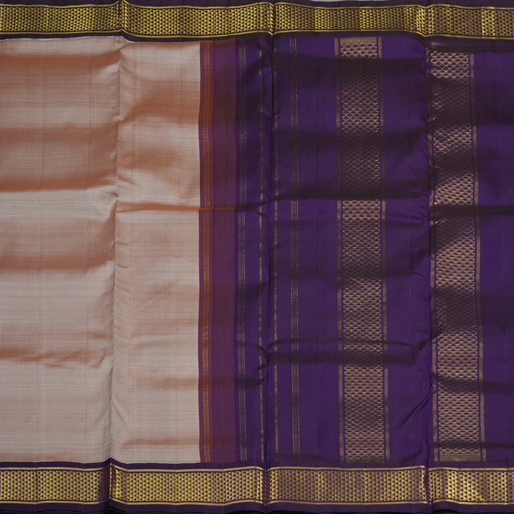 Hayagrivas Handloom Royal Beige Kanjivaram Ten Yards Silk Saree with Deep Violet Border KBE945H1-16