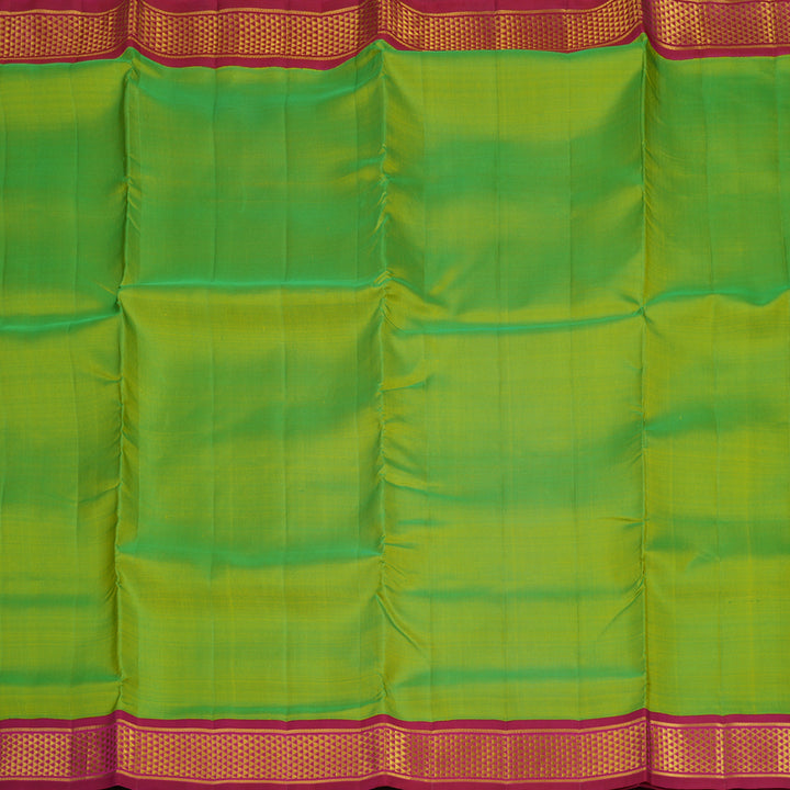 Hayagrivas Handloom Fluorescent Green Kanjivaram Ten Yards Silk Saree with Deep Pink Border KBE945H1-19