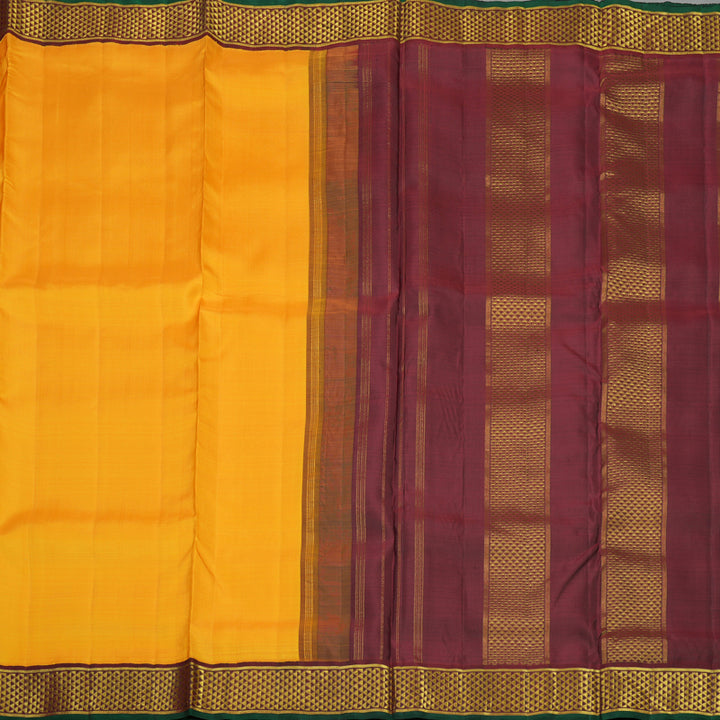 Hayagrivas Handloom Yellow Kanjivaram Ten Yards Silk Saree with Maroon Border KBE945H1-4