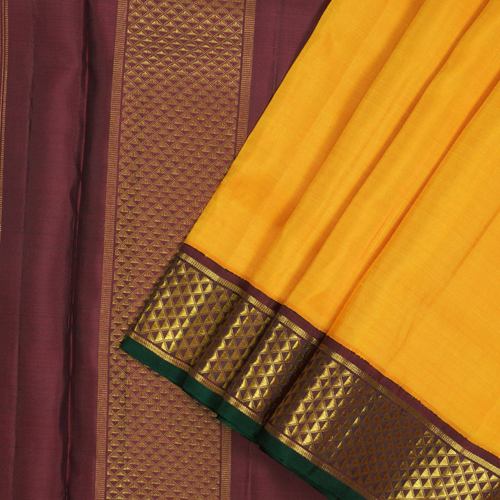 Hayagrivas Handloom Yellow Kanjivaram Ten Yards Silk Saree with Maroon Border KBE945H1-4