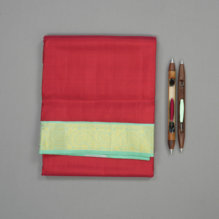 Hayagrivas Handloom Red Kanjivaram Ten Yards Silk Saree with Aquamarine Border KBE945H1-6