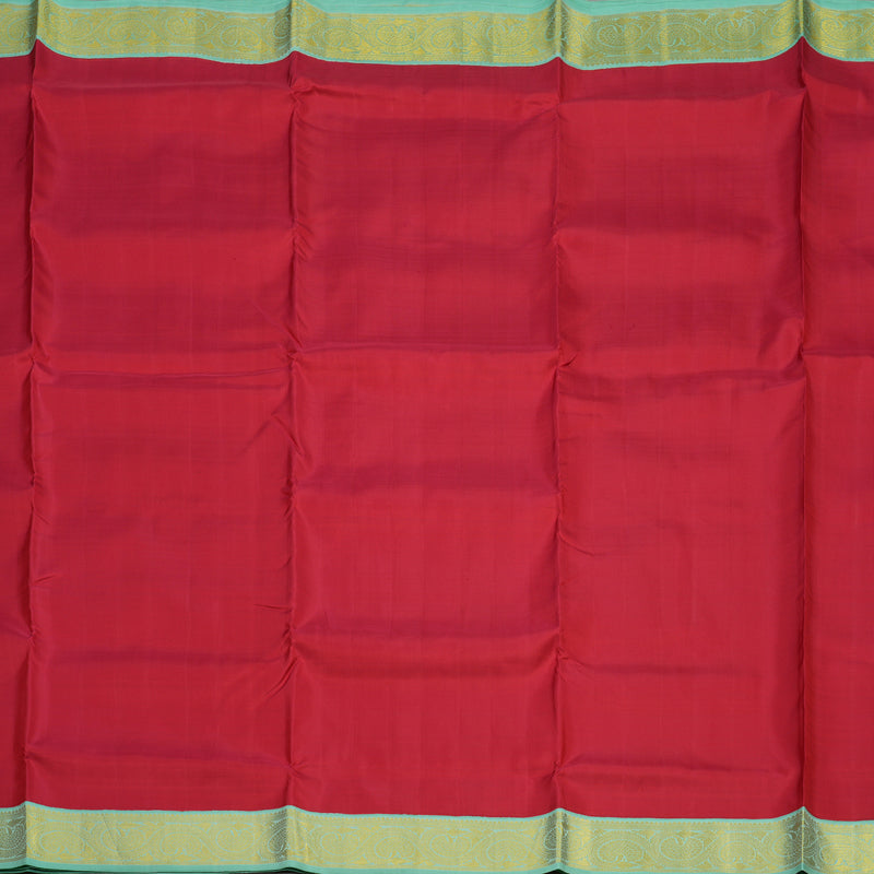 Hayagrivas Handloom Red Kanjivaram Ten Yards Silk Saree with Aquamarine Border KBE945H1-6