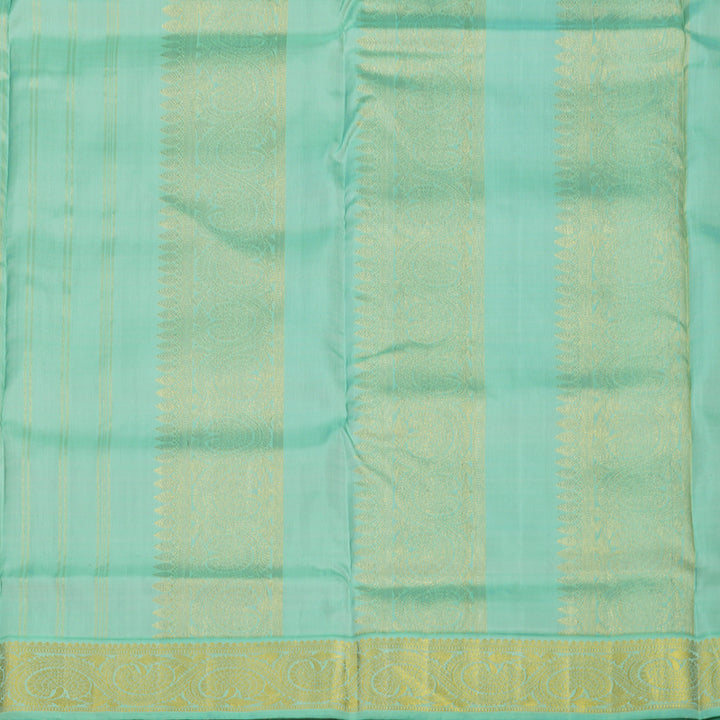 Hayagrivas Handloom Red Kanjivaram Ten Yards Silk Saree with Aquamarine Border KBE945H1-6