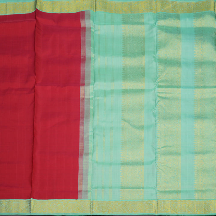 Hayagrivas Handloom Red Kanjivaram Ten Yards Silk Saree with Aquamarine Border KBE945H1-6