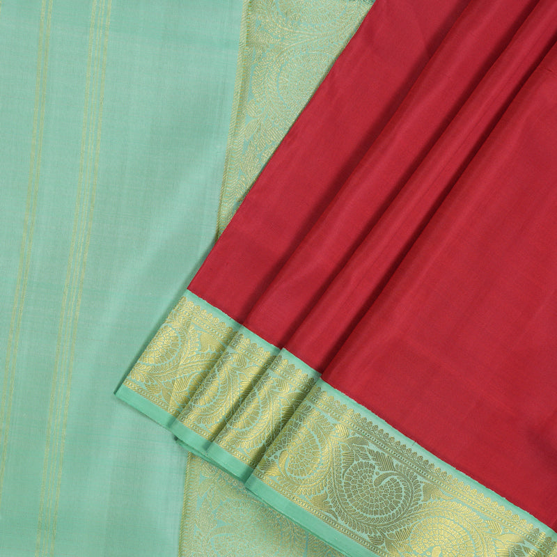 Hayagrivas Handloom Red Kanjivaram Ten Yards Silk Saree with Aquamarine Border KBE945H1-6