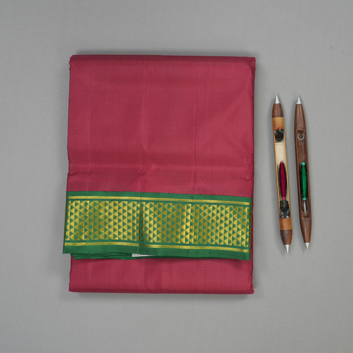 Hayagrivas Handloom Kum Kum Maroon Kanjivaram Ten Yards Silk Saree with Bottle Green Border KBE945H2-1