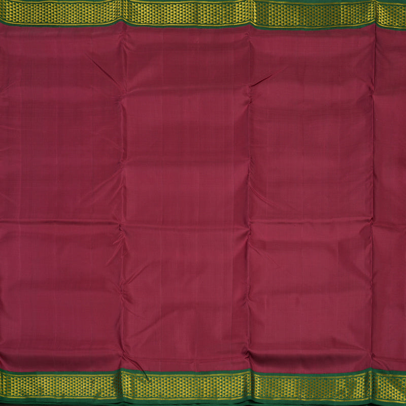 Hayagrivas Handloom Kum Kum Maroon Kanjivaram Ten Yards Silk Saree with Bottle Green Border KBE945H2-1