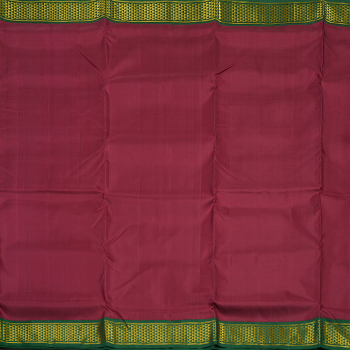 Hayagrivas Handloom Kum Kum Maroon Kanjivaram Ten Yards Silk Saree with Bottle Green Border KBE945H2-1