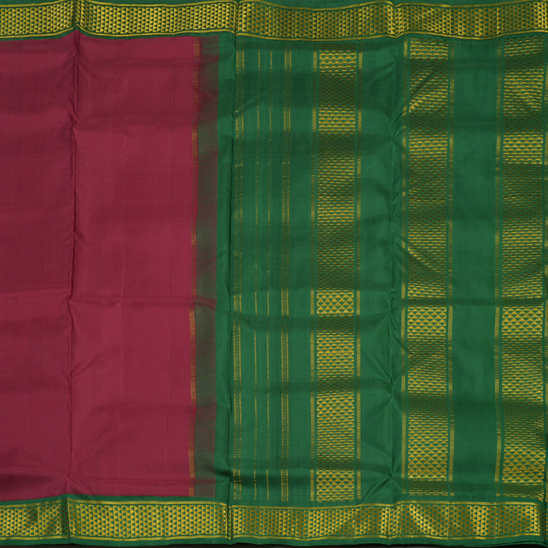Hayagrivas Handloom Kum Kum Maroon Kanjivaram Ten Yards Silk Saree with Bottle Green Border KBE945H2-1