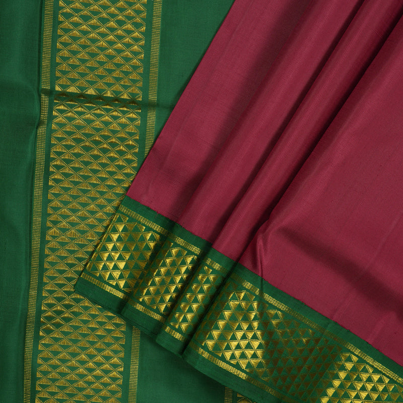 Hayagrivas Handloom Kum Kum Maroon Kanjivaram Ten Yards Silk Saree with Bottle Green Border KBE945H2-1