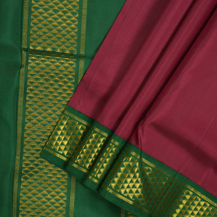Hayagrivas Handloom Kum Kum Maroon Kanjivaram Ten Yards Silk Saree with Bottle Green Border KBE945H2-1