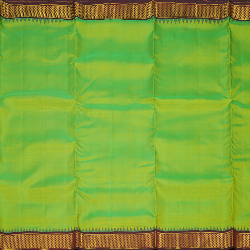 Hayagrivas Handloom Fluorescent Green Kanjivaram Ten Yards Silk Saree with Wine Brown Border KBE945H4-2
