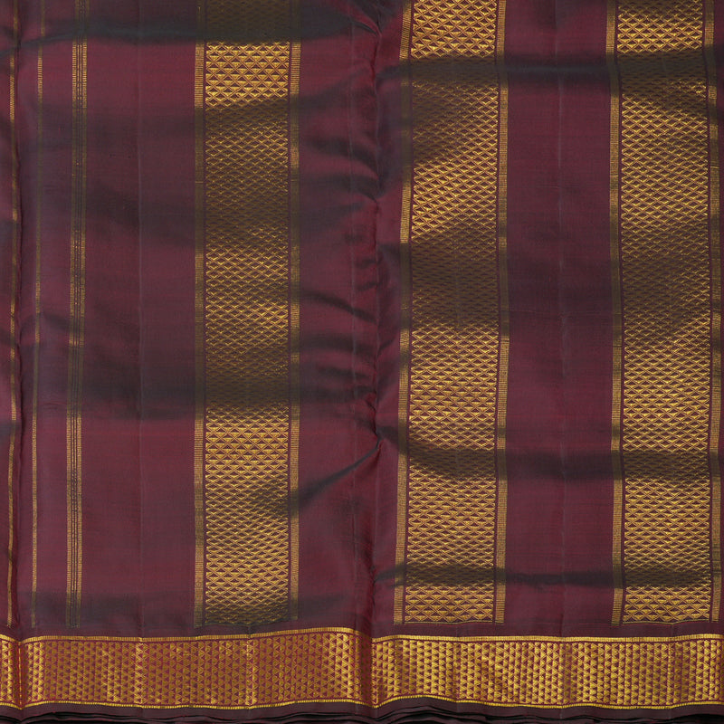 Hayagrivas Handloom Fluorescent Green Kanjivaram Ten Yards Silk Saree with Wine Brown Border KBE945H4-2
