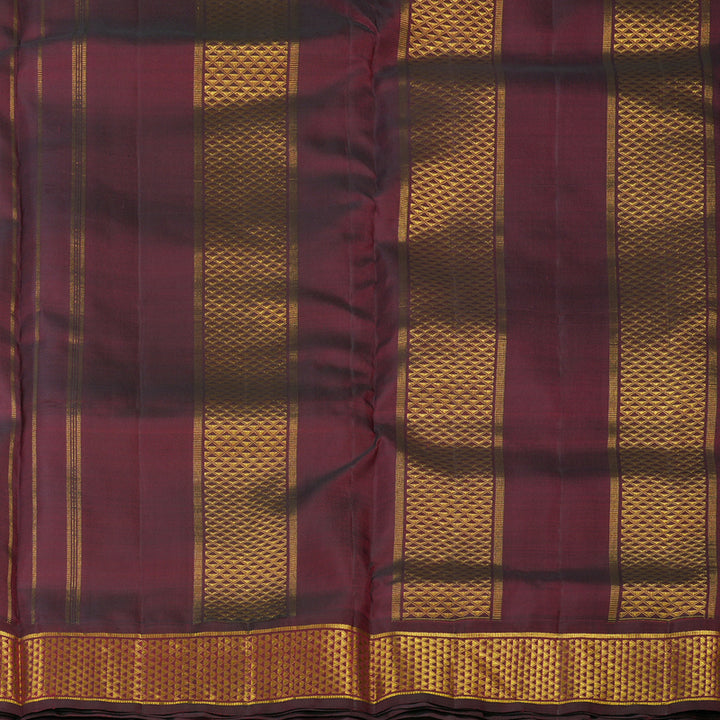 Hayagrivas Handloom Fluorescent Green Kanjivaram Ten Yards Silk Saree with Wine Brown Border KBE945H4-2