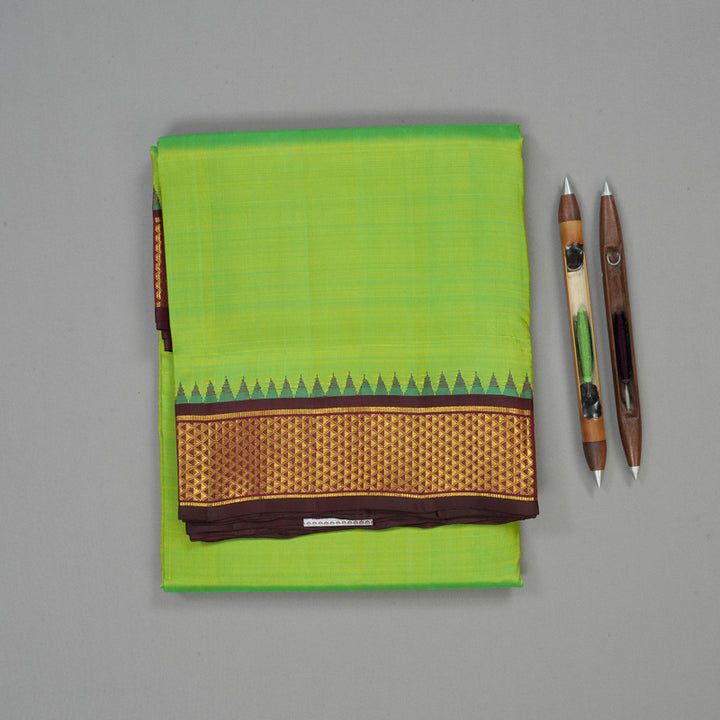 Hayagrivas Handloom Fluorescent Green Ten Yards Silk Madisar KBE945H4-3