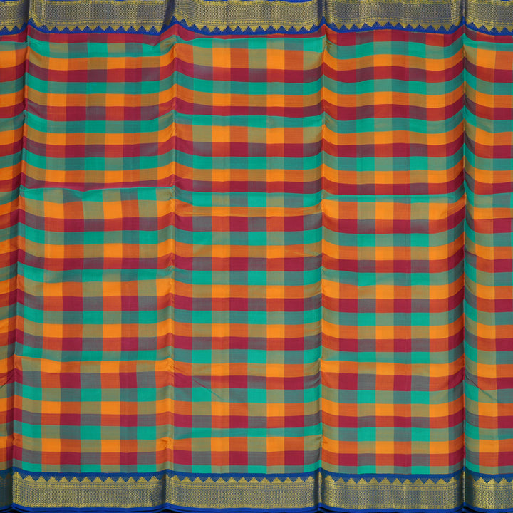 Hayagrivas Multicolour Checks Pure Ten Yards Silk Madisar with Peacock Blue border KBE945H5-1