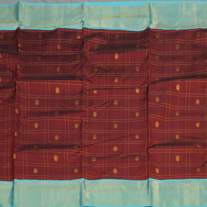 Hayagrivas Handloom Maroon Ten Yards Kanjivaram Silk Saree with Sky Blue Border KBE945H8-1