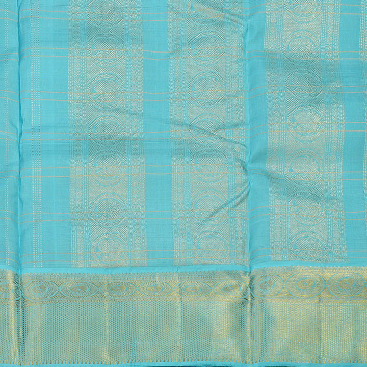 Hayagrivas Handloom Maroon Ten Yards Kanjivaram Silk Saree with Sky Blue Border KBE945H8-1