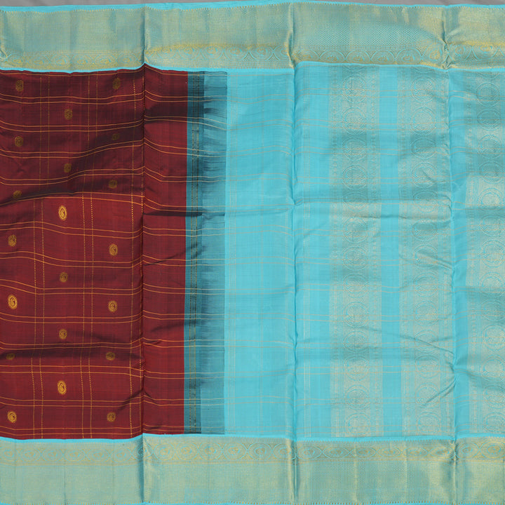 Hayagrivas Handloom Maroon Ten Yards Kanjivaram Silk Saree with Sky Blue Border KBE945H8-1