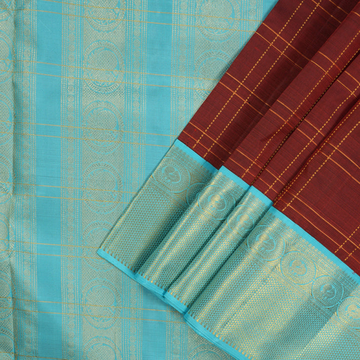 Hayagrivas Handloom Maroon Ten Yards Kanjivaram Silk Saree with Sky Blue Border KBE945H8-1