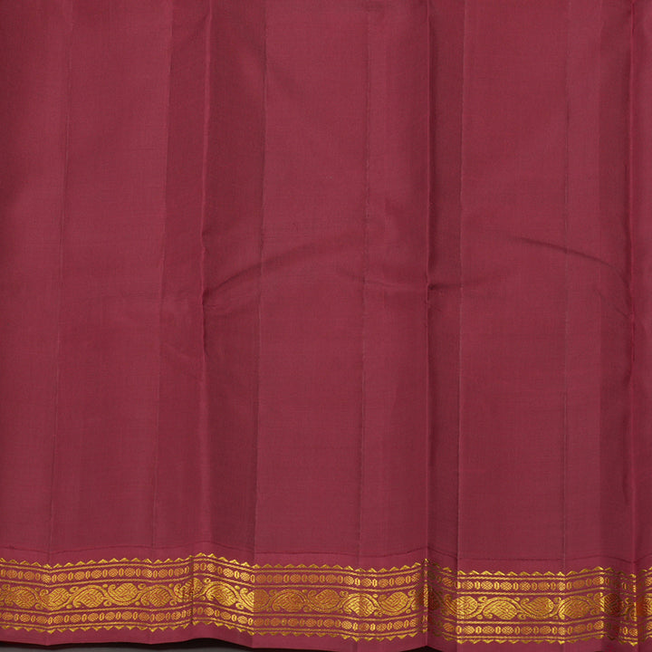Hayagrivas Handloom Peach Kanjivaram Silk Saree with Green & Maroon (Ganga & Jamuna) Border KBE946H8-1