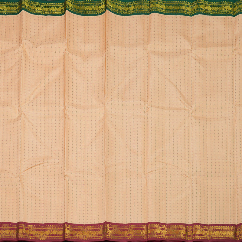 Hayagrivas Handloom Peach Kanjivaram Silk Saree with Green & Maroon (Ganga & Jamuna) Border KBE946H8-1