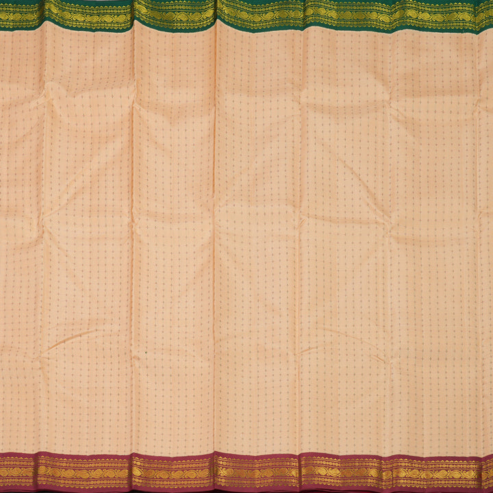 Hayagrivas Handloom Peach Kanjivaram Silk Saree with Green & Maroon (Ganga & Jamuna) Border KBE946H8-1