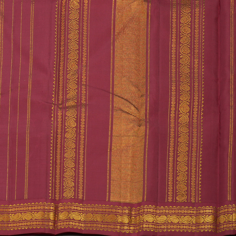 Hayagrivas Handloom Peach Kanjivaram Silk Saree with Green & Maroon (Ganga & Jamuna) Border KBE946H8-1