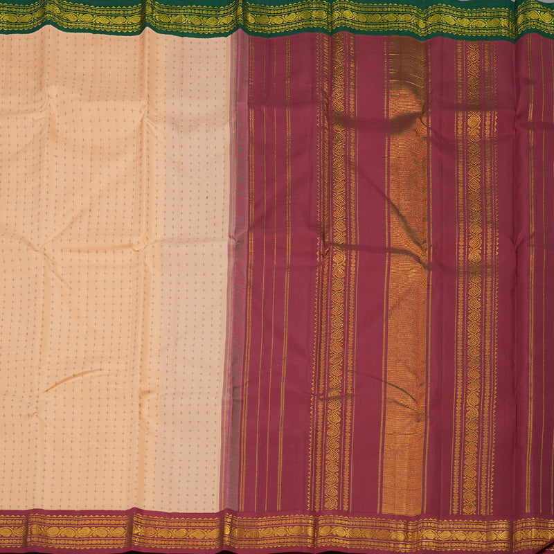 Hayagrivas Handloom Peach Kanjivaram Silk Saree with Green & Maroon (Ganga & Jamuna) Border KBE946H8-1