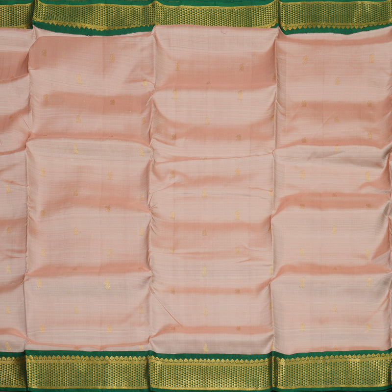 Hayagrivas Handloom Kanjivaram Onion Pink Ten Yards Silk Saree with Dark Green Border KBE949H3-1