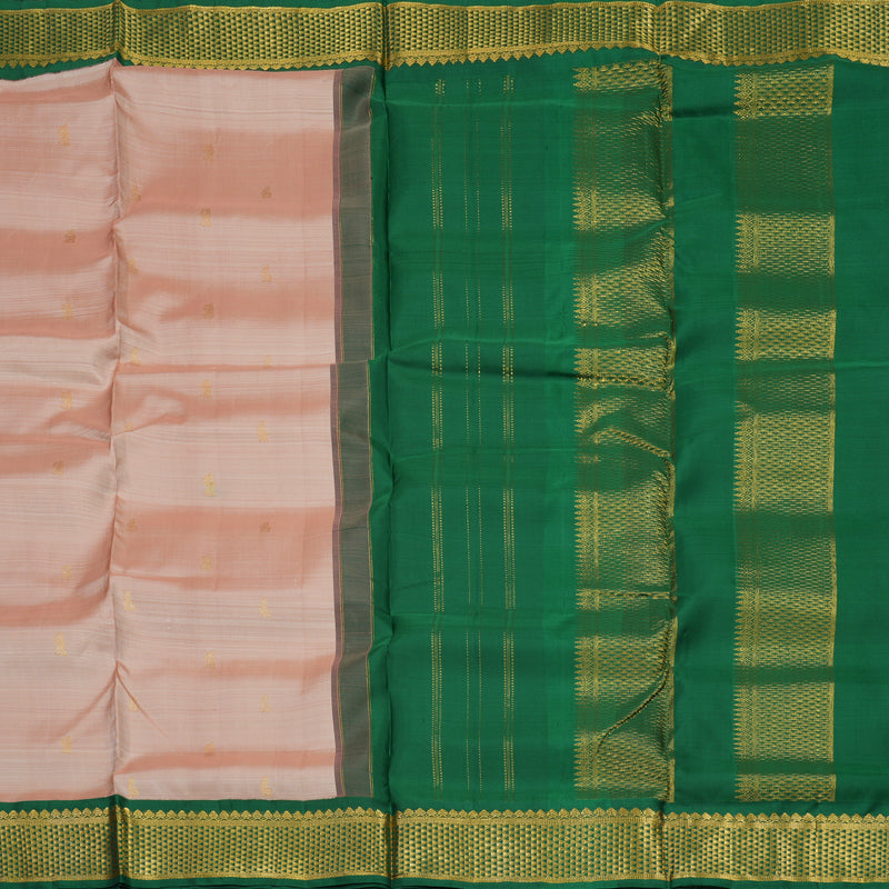 Hayagrivas Handloom Kanjivaram Onion Pink Ten Yards Silk Saree with Dark Green Border KBE949H3-1