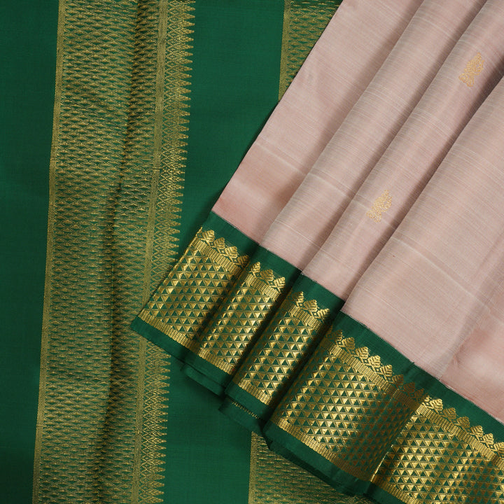 Hayagrivas Handloom Kanjivaram Onion Pink Ten Yards Silk Saree with Dark Green Border KBE949H3-1