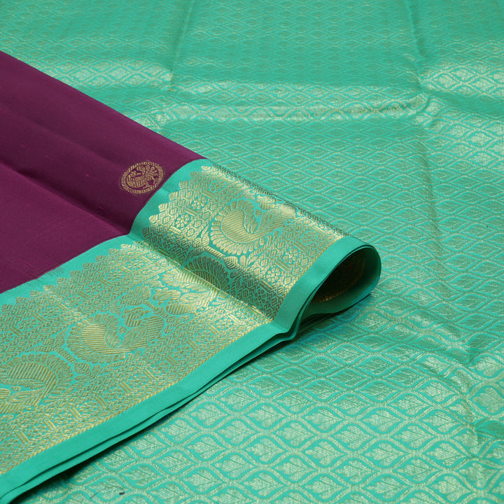 Hayagrivas Handloom Deep Purple Kanjivaram Silk Saree with Teal Border KBE949H6-3