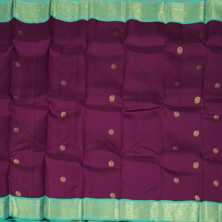 Hayagrivas Handloom Deep Purple Kanjivaram Silk Saree with Teal Border KBE949H6-3