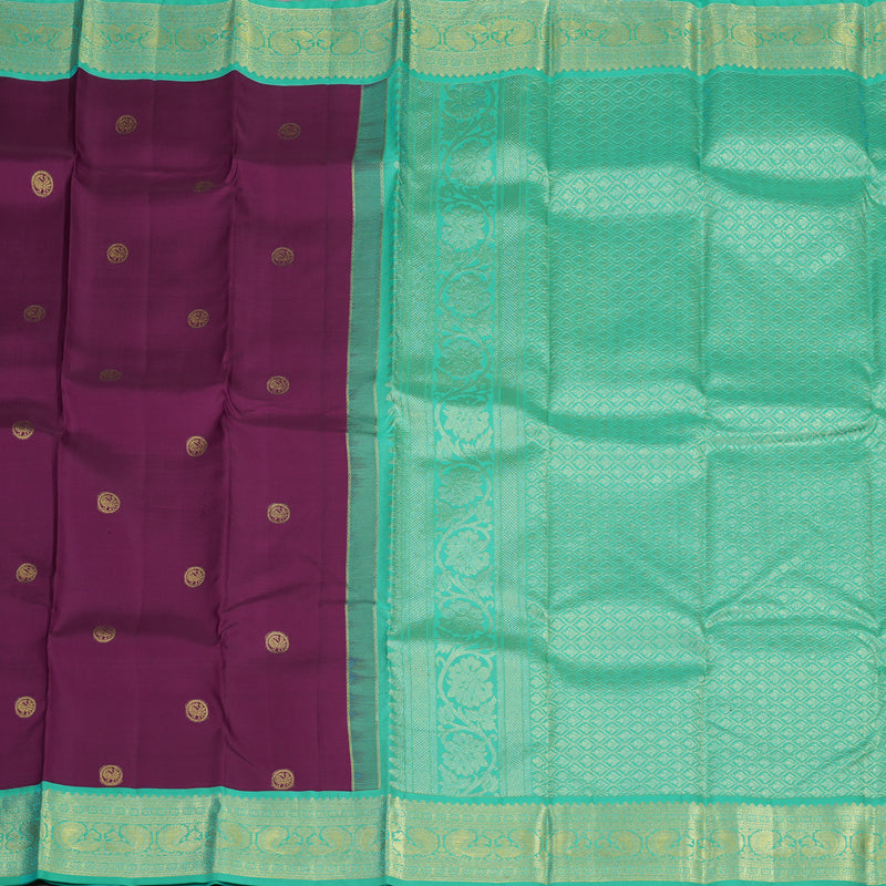 Hayagrivas Handloom Deep Purple Kanjivaram Silk Saree with Teal Border KBE949H6-3