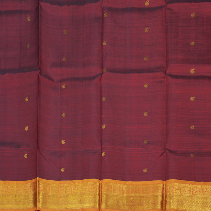 Hayagrivas Handloom Araku Maroon Kanjivaram Silk Pattu Pavadai with Golden Orange Border KBE954H1-1