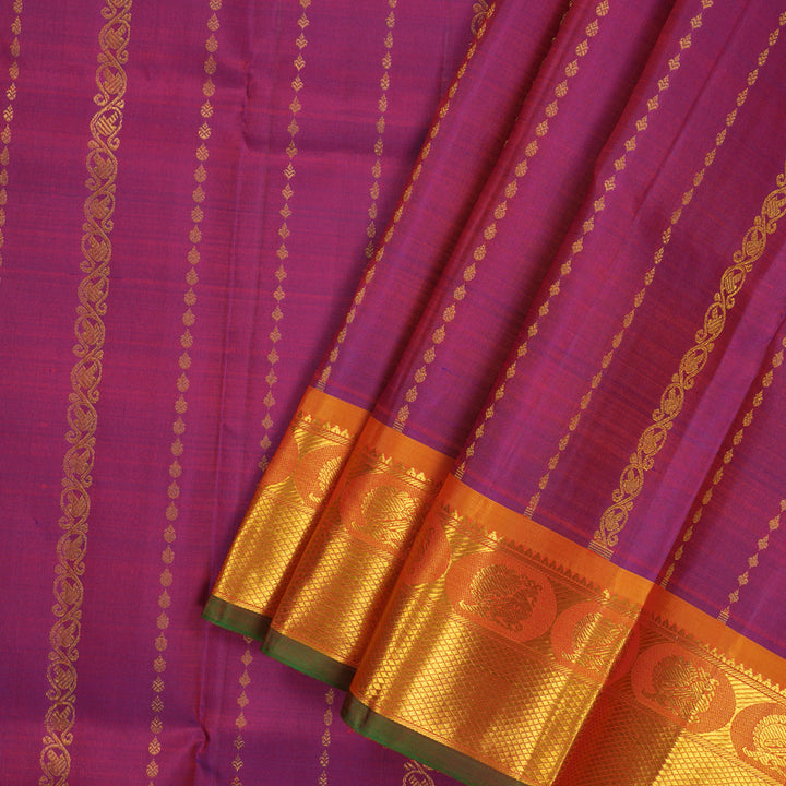 Hayagrivas Handloom Purple Kanjivaram Silk Pattu Pavadai with Golden Orange Border KBE955H1-1