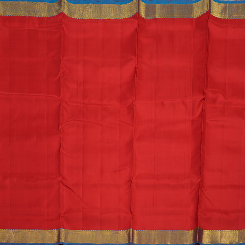 Hayagrivas Handloom Red Kanjivaram Ten Yards Silk Saree with Dual Toned Blue Border KBE958H1-1