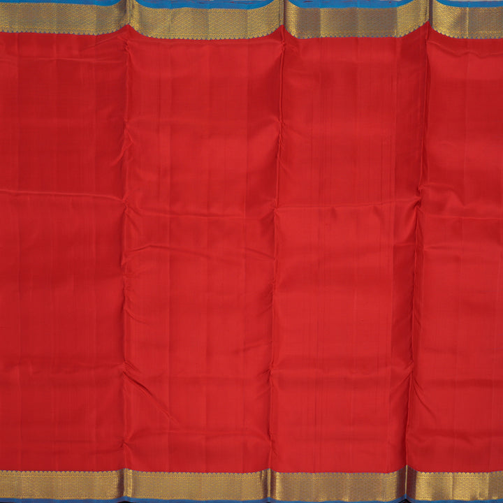 Hayagrivas Handloom Red Kanjivaram Ten Yards Silk Saree with Dual Toned Blue Border KBE958H1-1