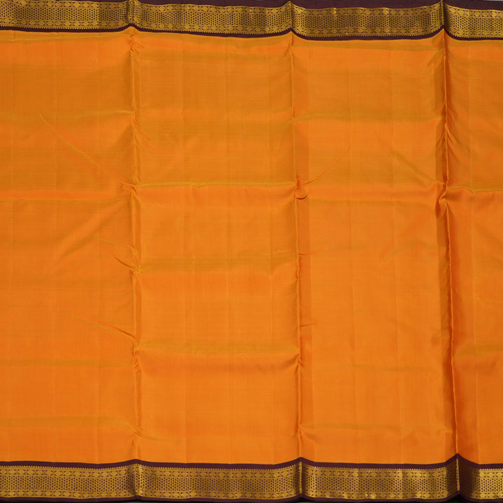 Hayagrivas Handloom Orange Kanjivaram Ten Yards Silk Saree with Deep Brown Border KBE958H2-1
