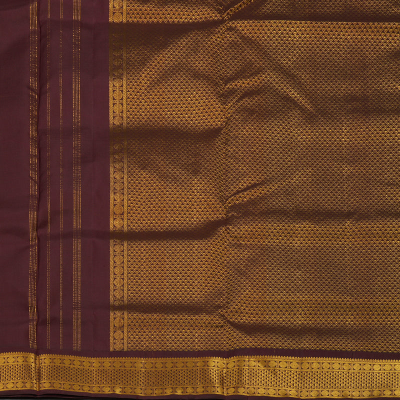 Hayagrivas Handloom Orange Kanjivaram Ten Yards Silk Saree with Deep Brown Border KBE958H2-1