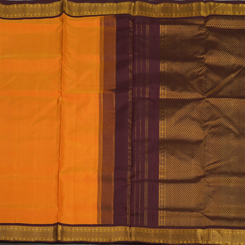 Hayagrivas Handloom Orange Kanjivaram Ten Yards Silk Saree with Deep Brown Border KBE958H2-1