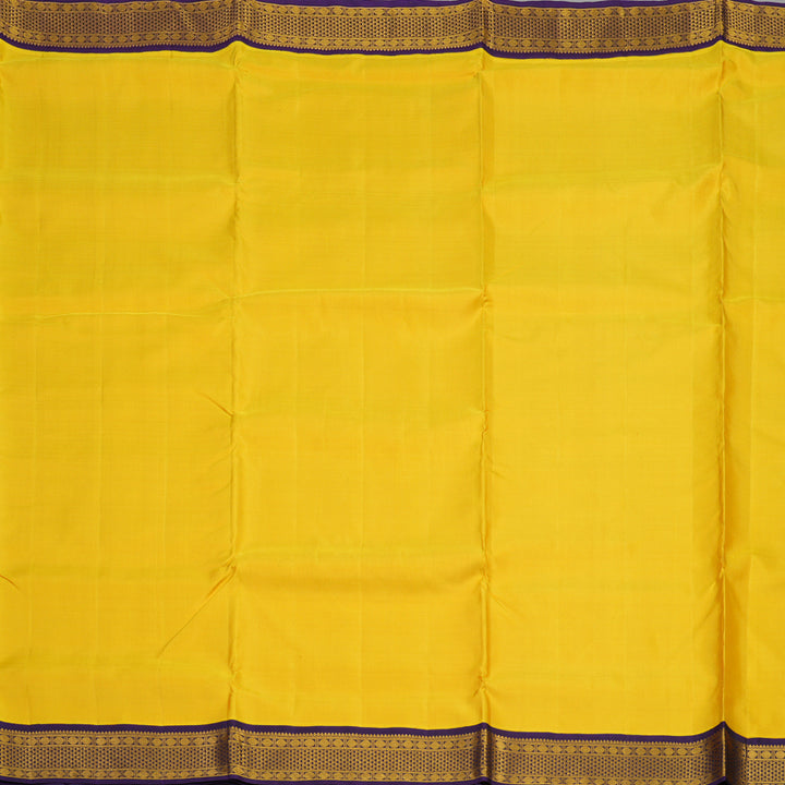 Hayagrivas Handloom Yellow Kanjivaram Ten Yards Silk Saree with Deep Violet contrast KBE958H2-2