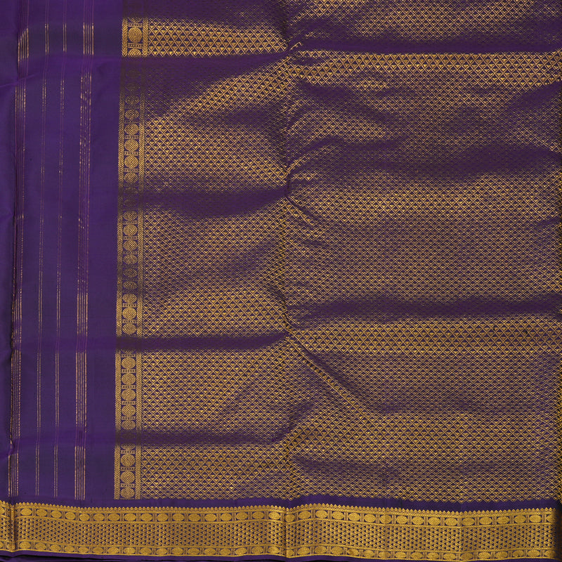 Hayagrivas Handloom Yellow Kanjivaram Ten Yards Silk Saree with Deep Violet contrast KBE958H2-2