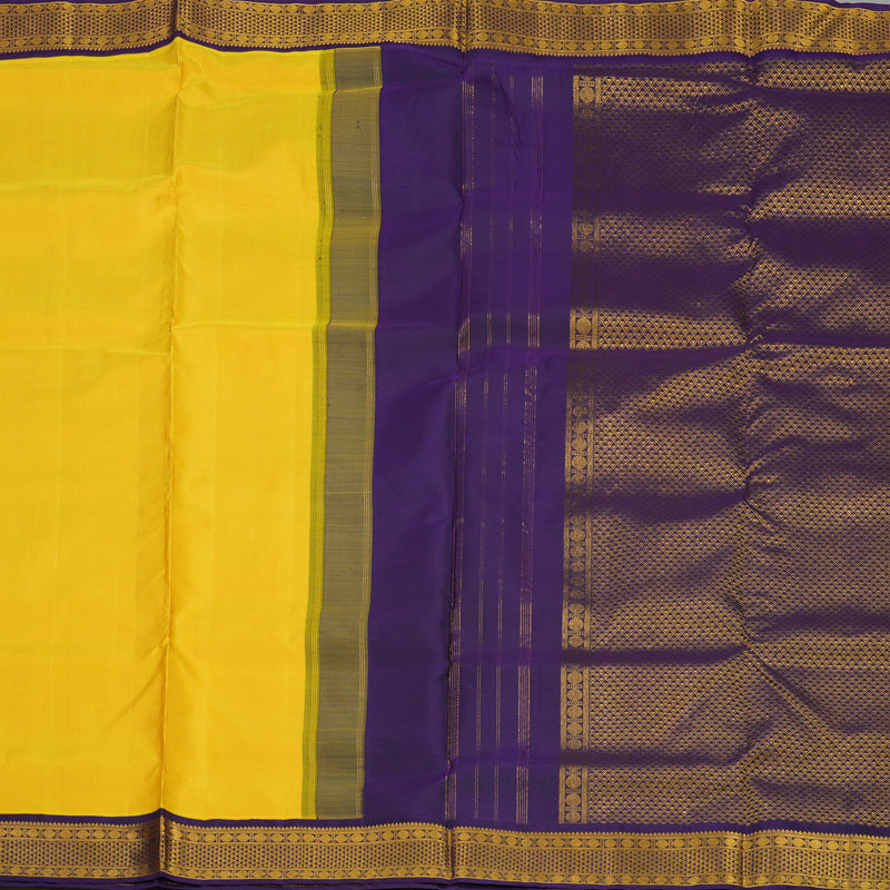 Hayagrivas Handloom Yellow Kanjivaram Ten Yards Silk Saree with Deep Violet contrast KBE958H2-2