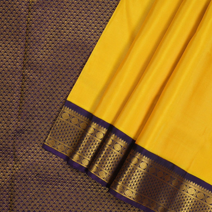 Hayagrivas Handloom Yellow Kanjivaram Ten Yards Silk Saree with Deep Violet contrast KBE958H2-2