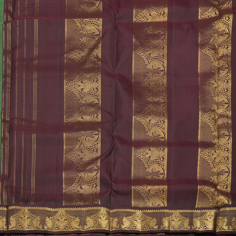 Hayagrivas Handloom Fluorescent Green Ten Yards Kanjivaram Silk Saree with Deep Brown Border KBE958H2-3